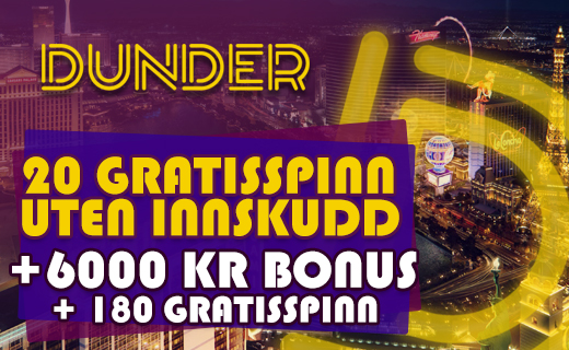 Dunder dundrer til med 20 free spins u/ innskudd! Dunder