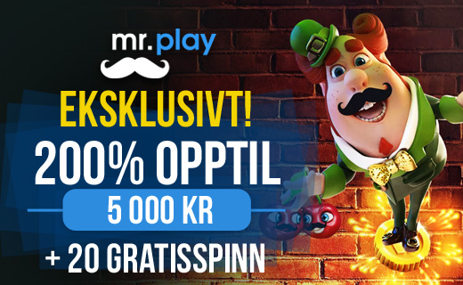 Mr Play: Bonus opptil 2 000 kr + 20 gratisspinn! MrPlay nettcasino bonus