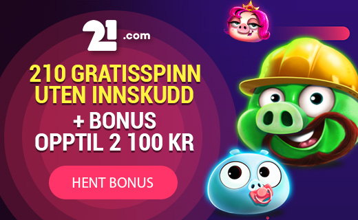21.com: Få 210 free spins ved registrering! 21.com casino online