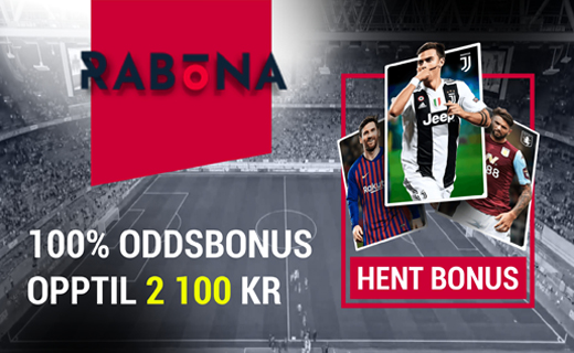 Rabona: Fet bettingbonus på 100 % opptil 2 100 kr! Rabona oddsbonus