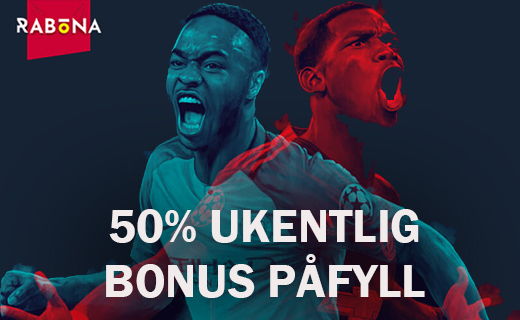 Rabona: Ukentlig påfyllsbonus på 50 % på oddsen! Rabona odds bonus