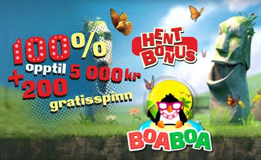 Boa Boa: Stor velkomstpakke med 5 000 kr + 200 FS Boaboa bonus