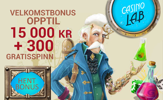 Casino Lab: Hent ut 15K i bonuser & 300 free spins Casino lab casinobonus