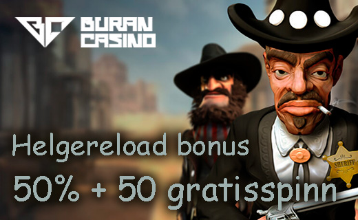Få 50 gratisspinn & 50 % bonus hver helg hos Buran Buran casino weekly reload bonus